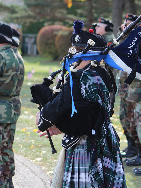 a bagpipe player